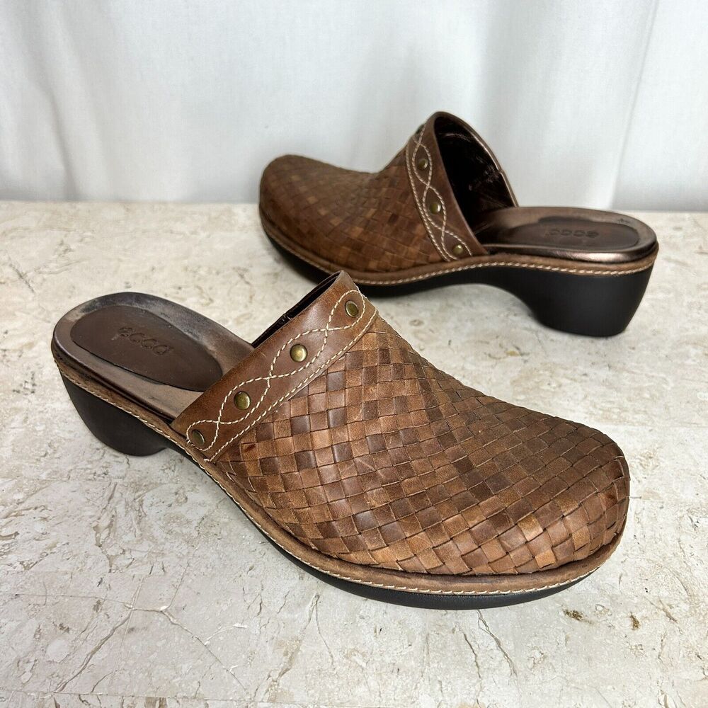 ECCO Clog Shoes 41 US 10 10.5 Tonal Brown Leather Studded Slip On Western Boho - Picture 6 of 10